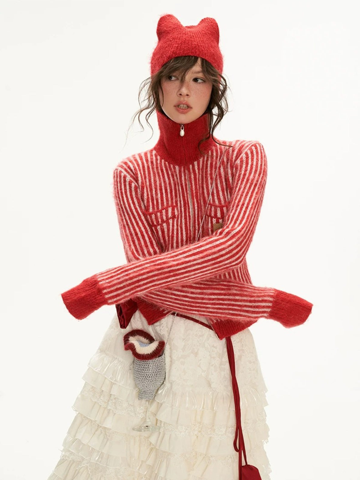 Striped Hooded Zip Knit Cardigan