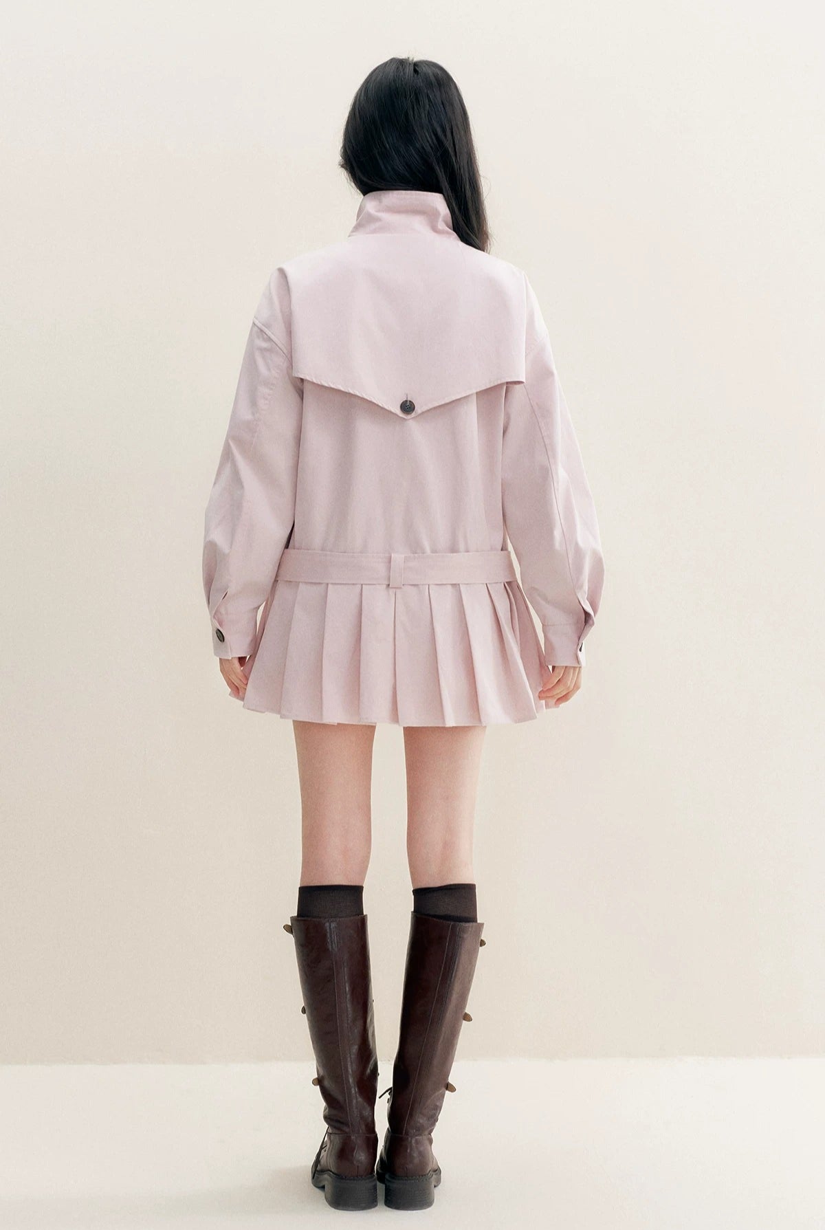 Pleated Hem Belted Trench
