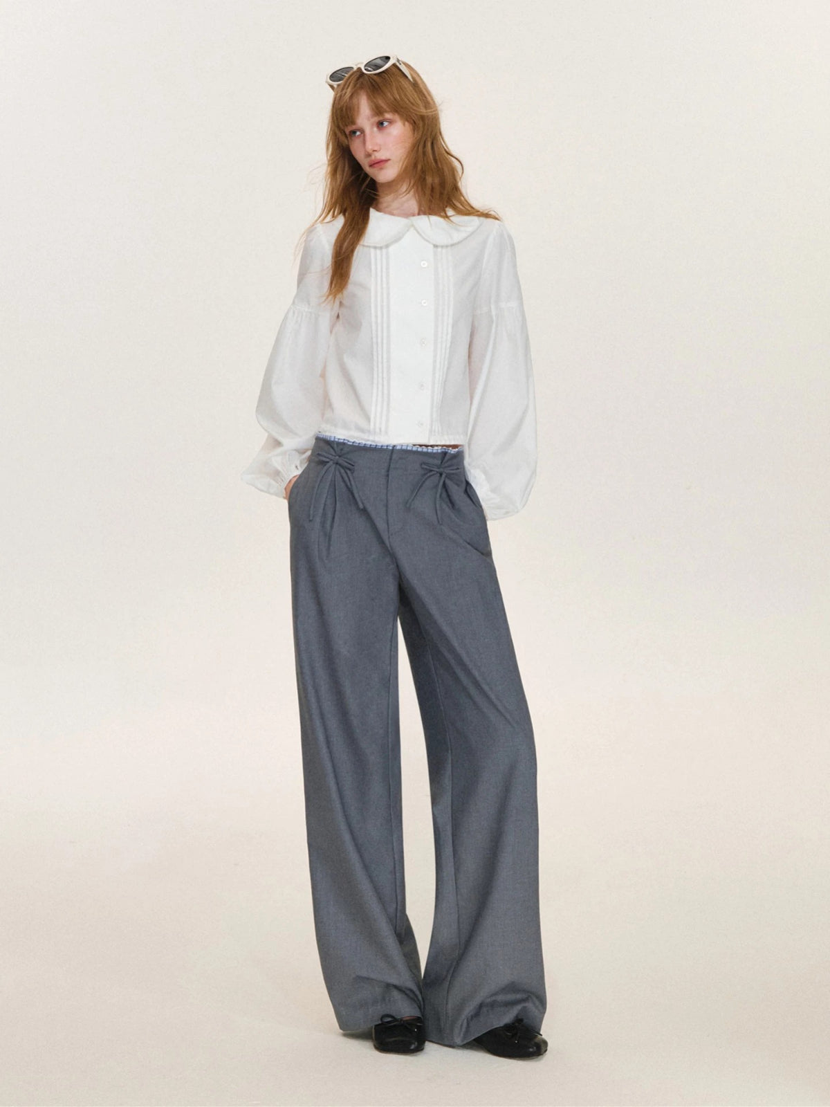 Plaid Trim Bow Detail Trousers