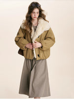 Khaki Shearling Collar Parka Jacket