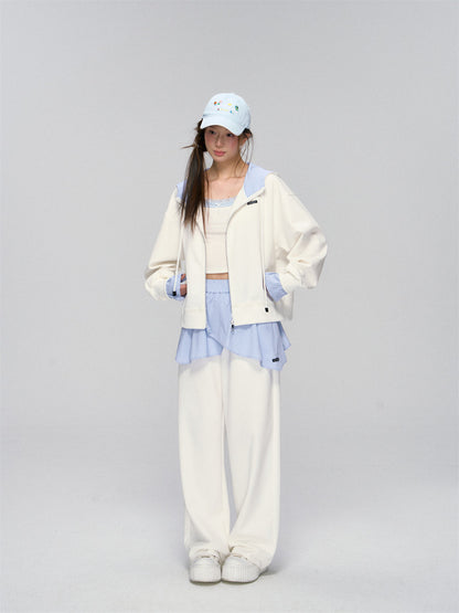 White Plaid Panel Hoodie &amp; Pants Set