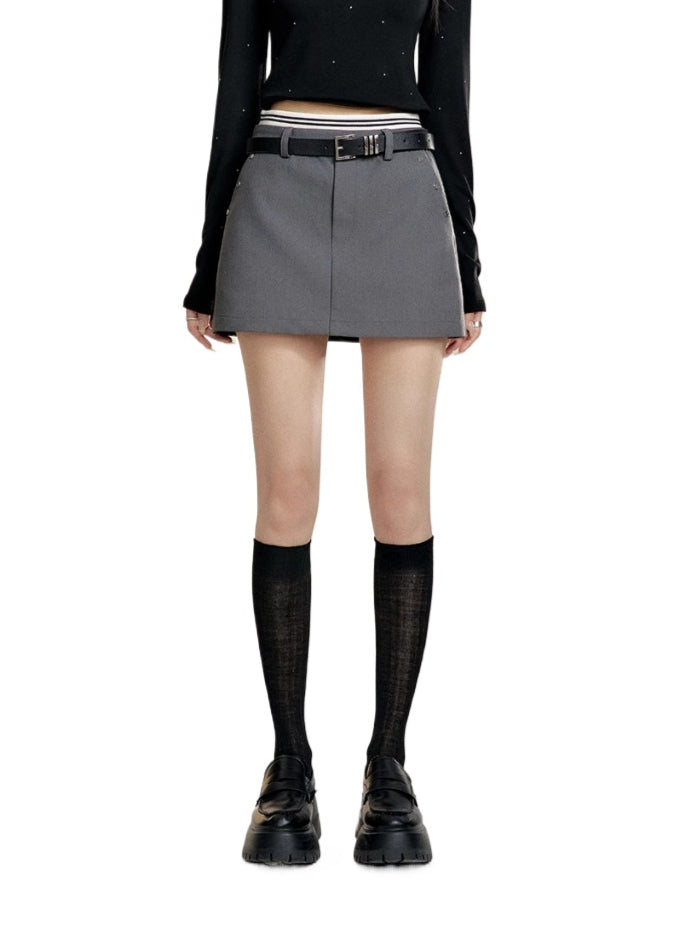 High-Waisted Color-Blocked A-Line Skirt