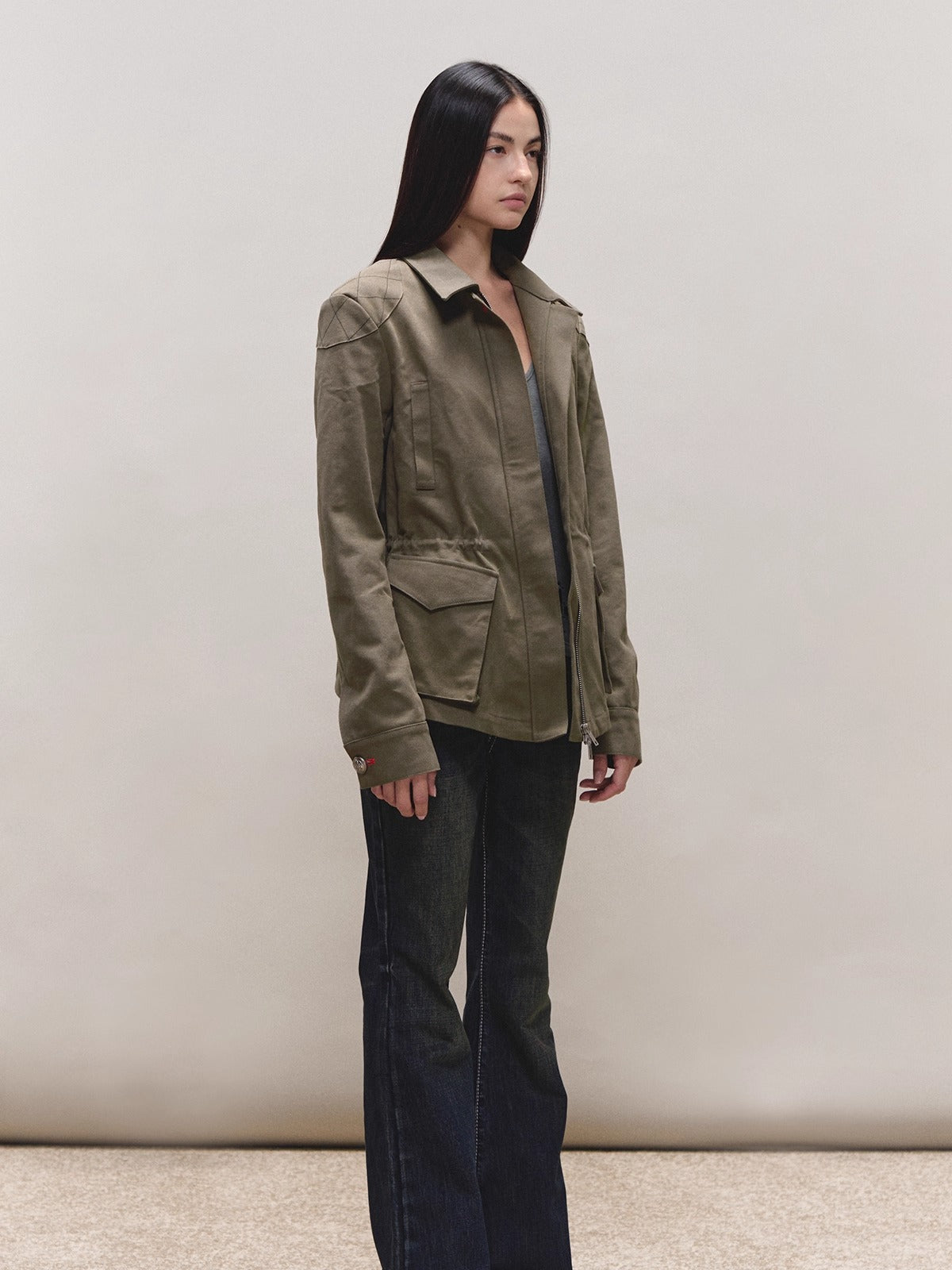 Diamond-Quilt Contrast Hunter Jacket