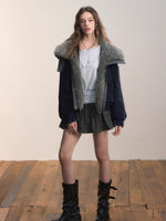 Velvet Denim Oversized Fur Collar Down Jacket