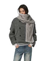 Plush Scarf Double Breasted Wool Coat