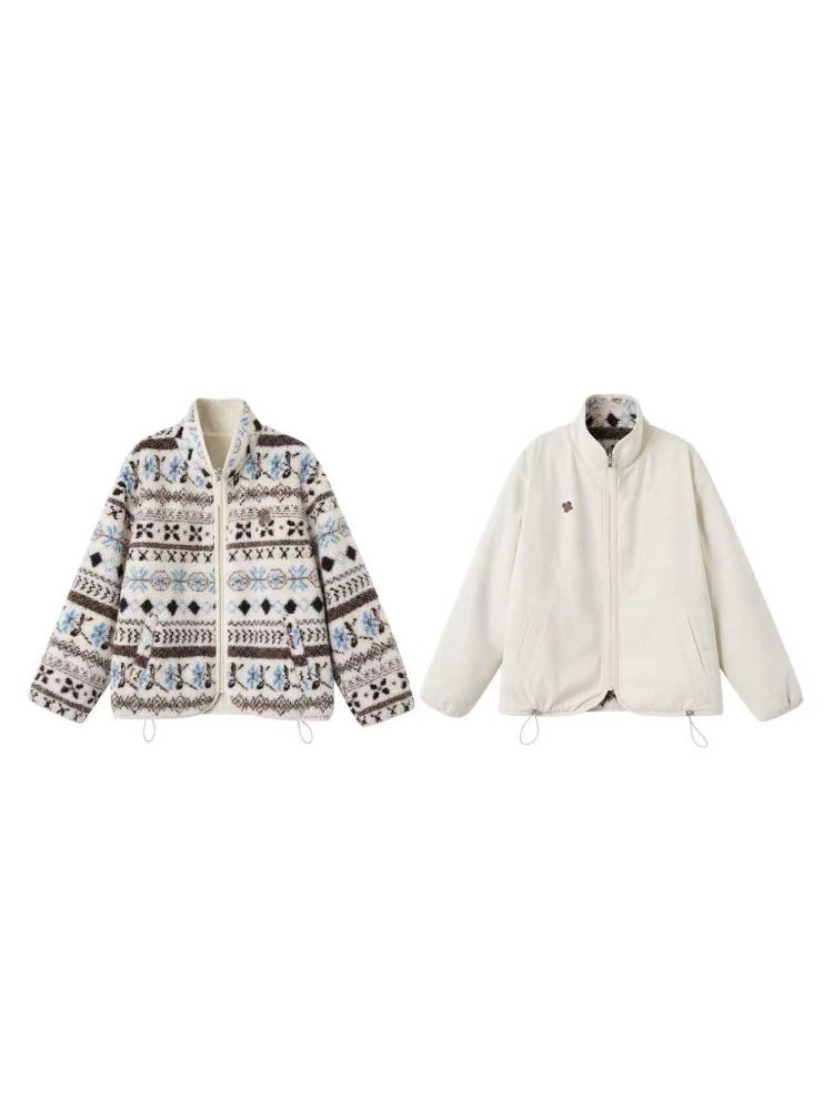 Jacquard Fleece High-neck Oversized Jacket