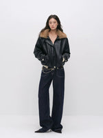 Vintage Leopard Collar PU Jacket