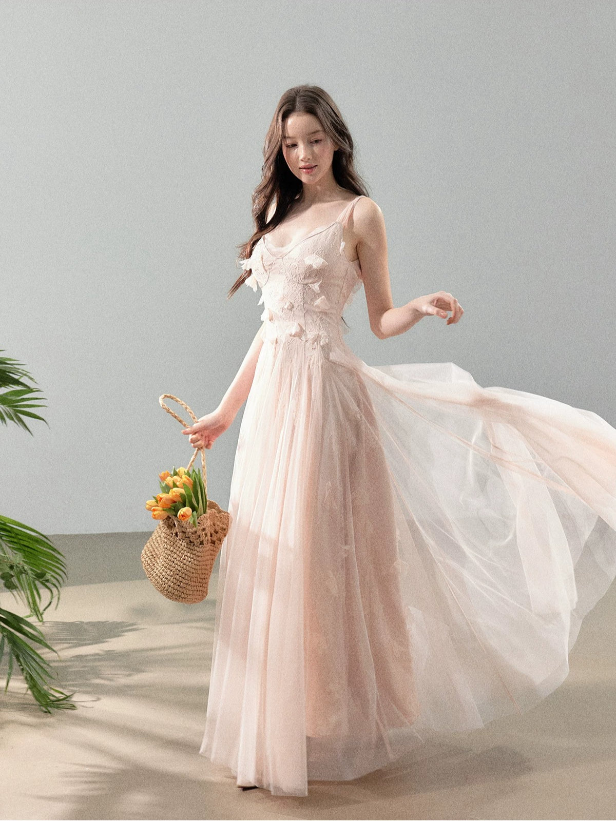 Floral Tulle Slip Maxi Dress