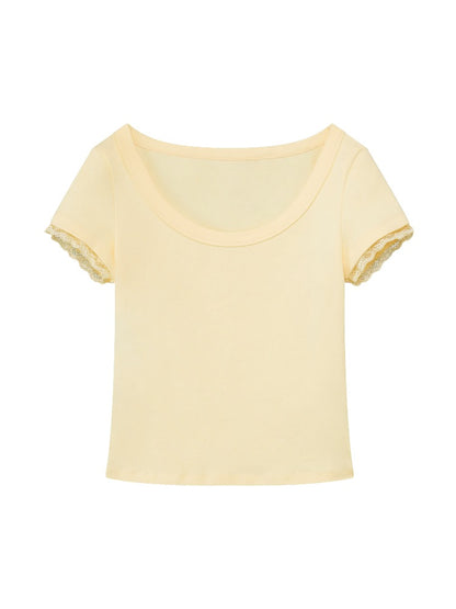 Lace Trim U-neck Tee