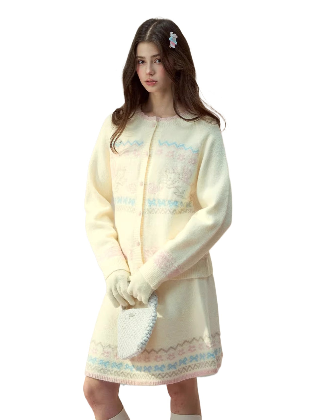 Gray &amp; Off-white Fair Isle Cat Knit Set