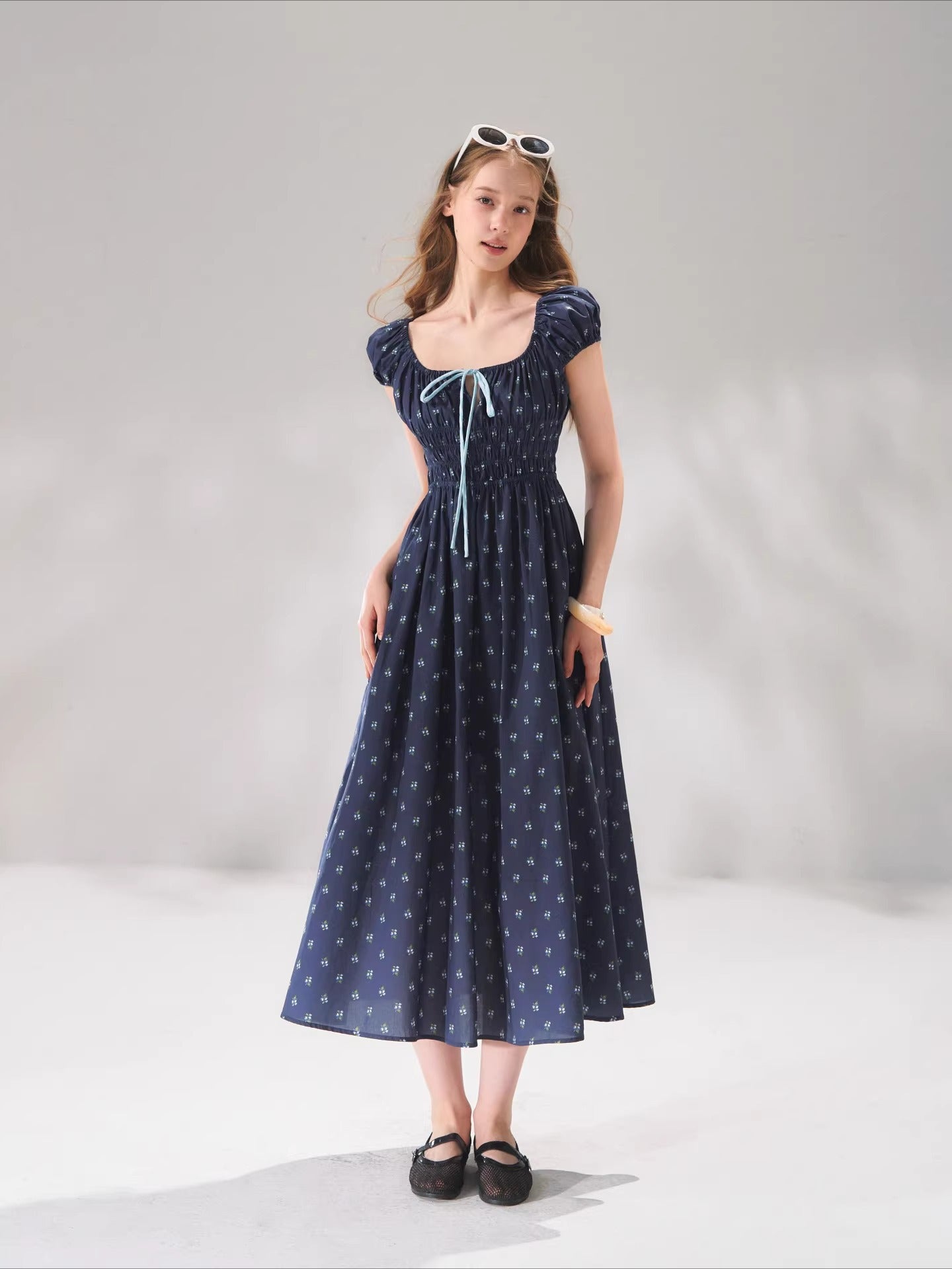 French Floral Tie Waist Dress