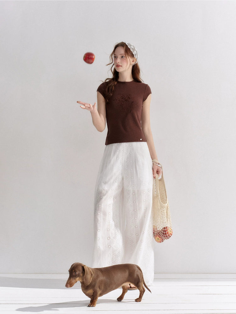 Eyelet Drawstring Wide-Leg Pants