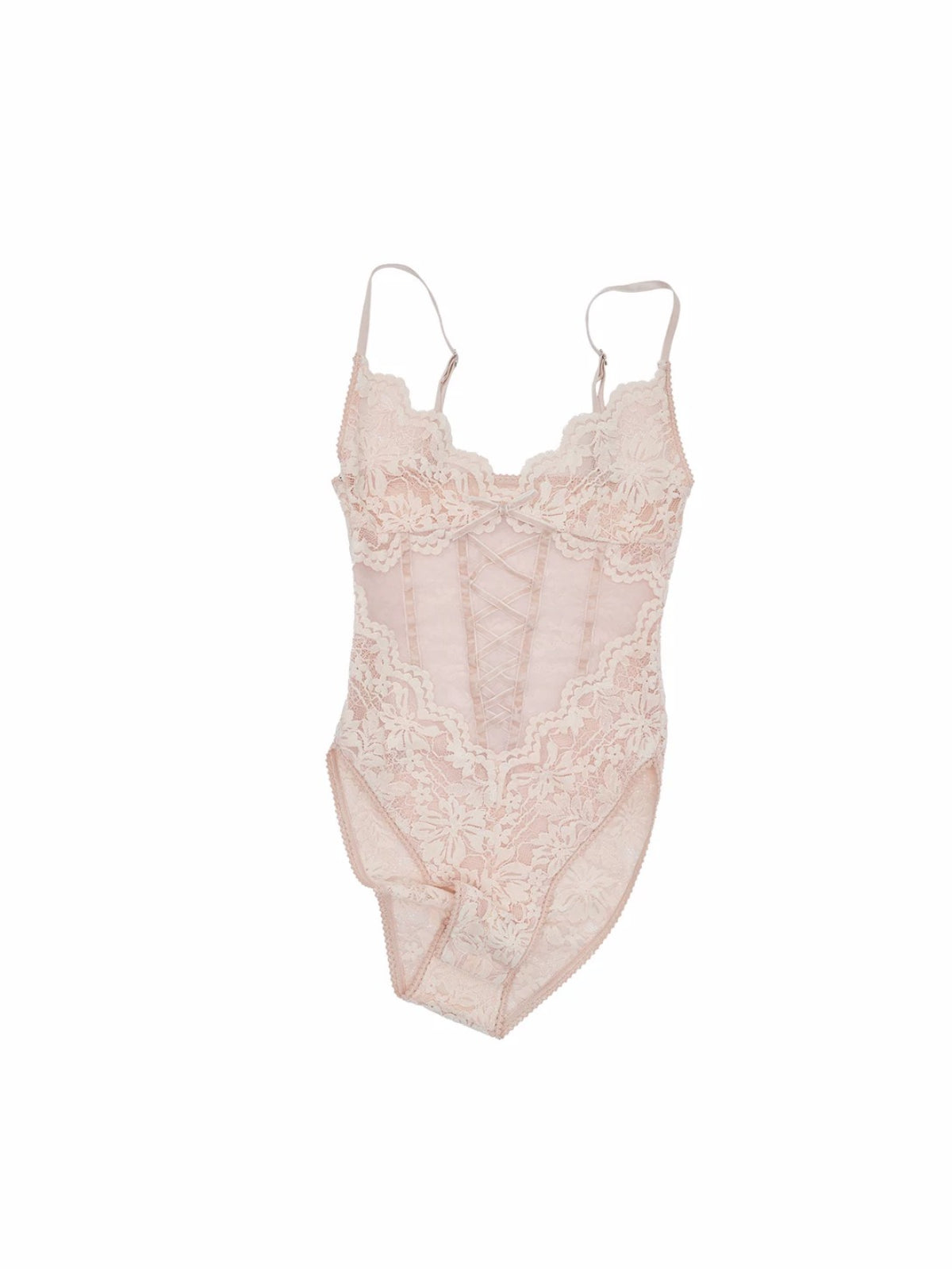 Flocked Lace V-Neck Mesh Bodysuit