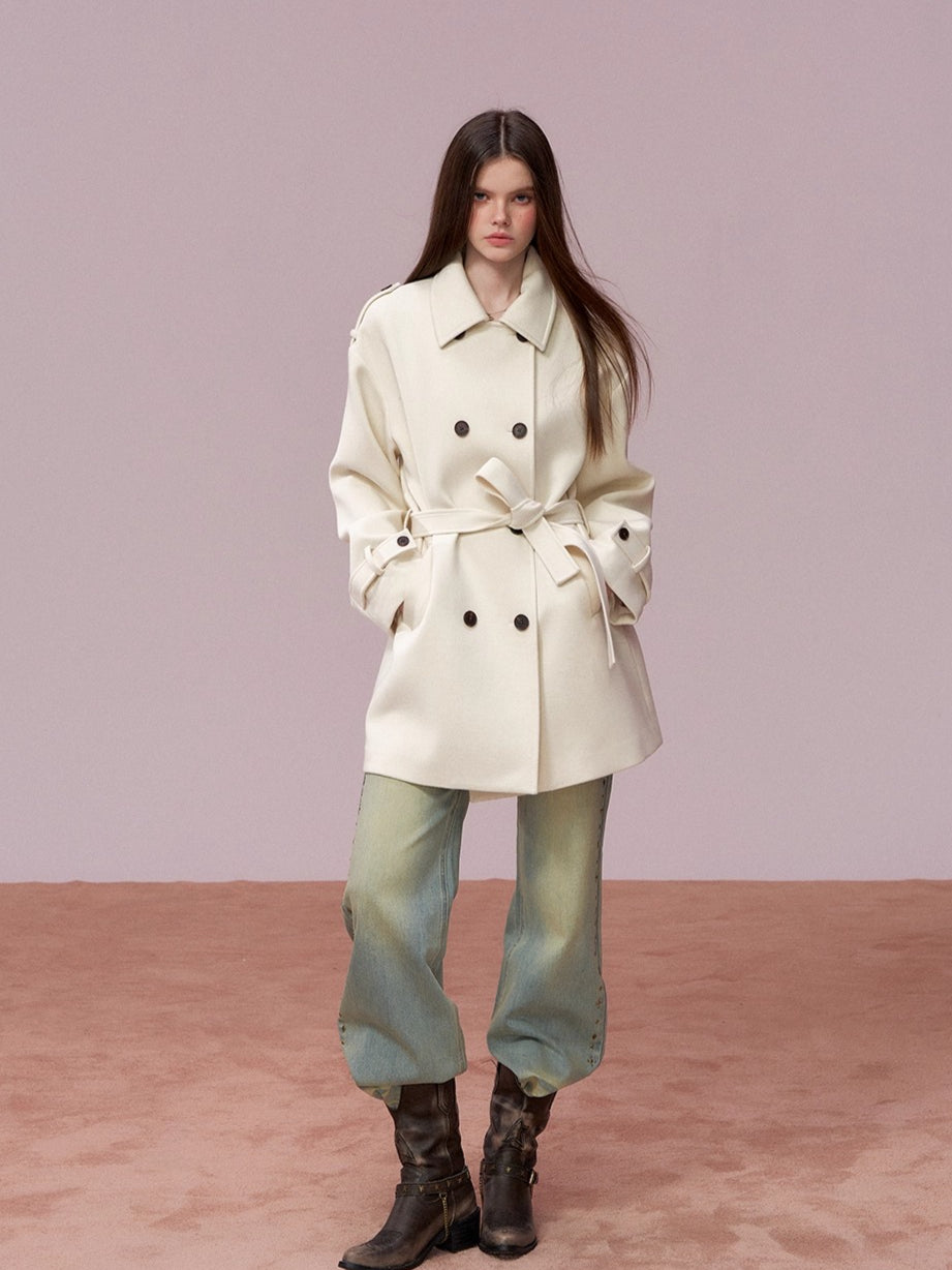 Fur Collar Cape-Style Wool Coat