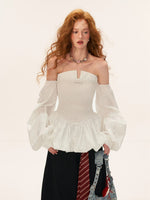 Striped Shirred Bustier Puff Sleeve Dress