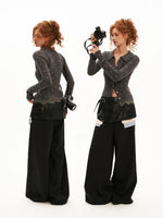 Structured Leather Waist Wide Leg Trousers