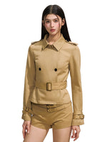Slim-Fit Double-Breasted Trench Blazer & Low-Waist Shorts Set