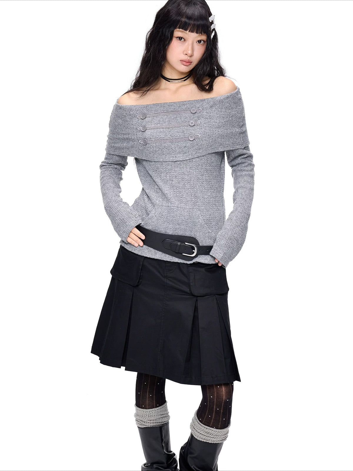 Off-Shoulder Knit Sweater