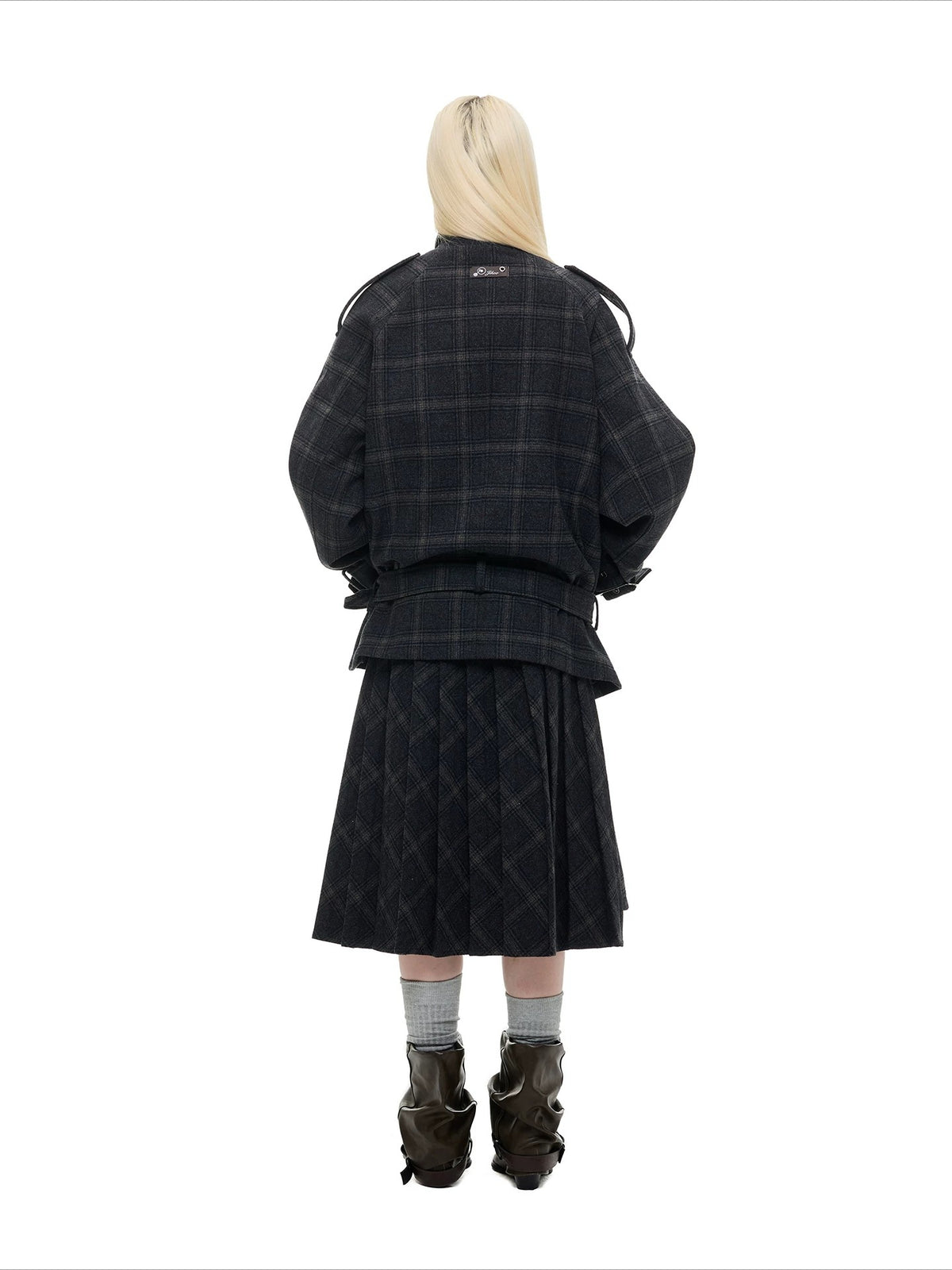 Vintage Black Plaid Wool Blend Jacket Set