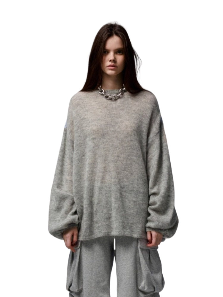 Oversized Mohair Shirt-Panel Knit Sweater