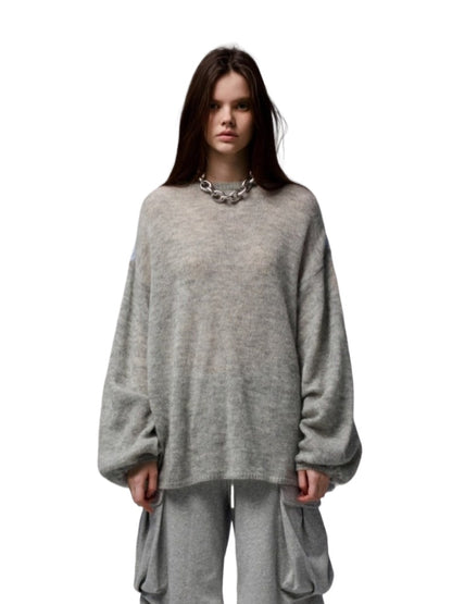 Oversized Mohair Shirt-Panel Knit Sweater