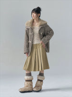 Striped Horn-Button Collar Coat
