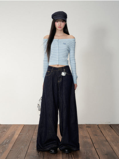 Striped Knit One-Shoulder Top
