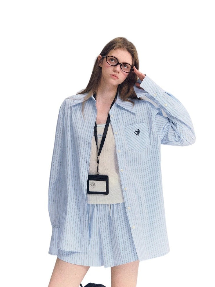 Striped Shirt Shorts Set