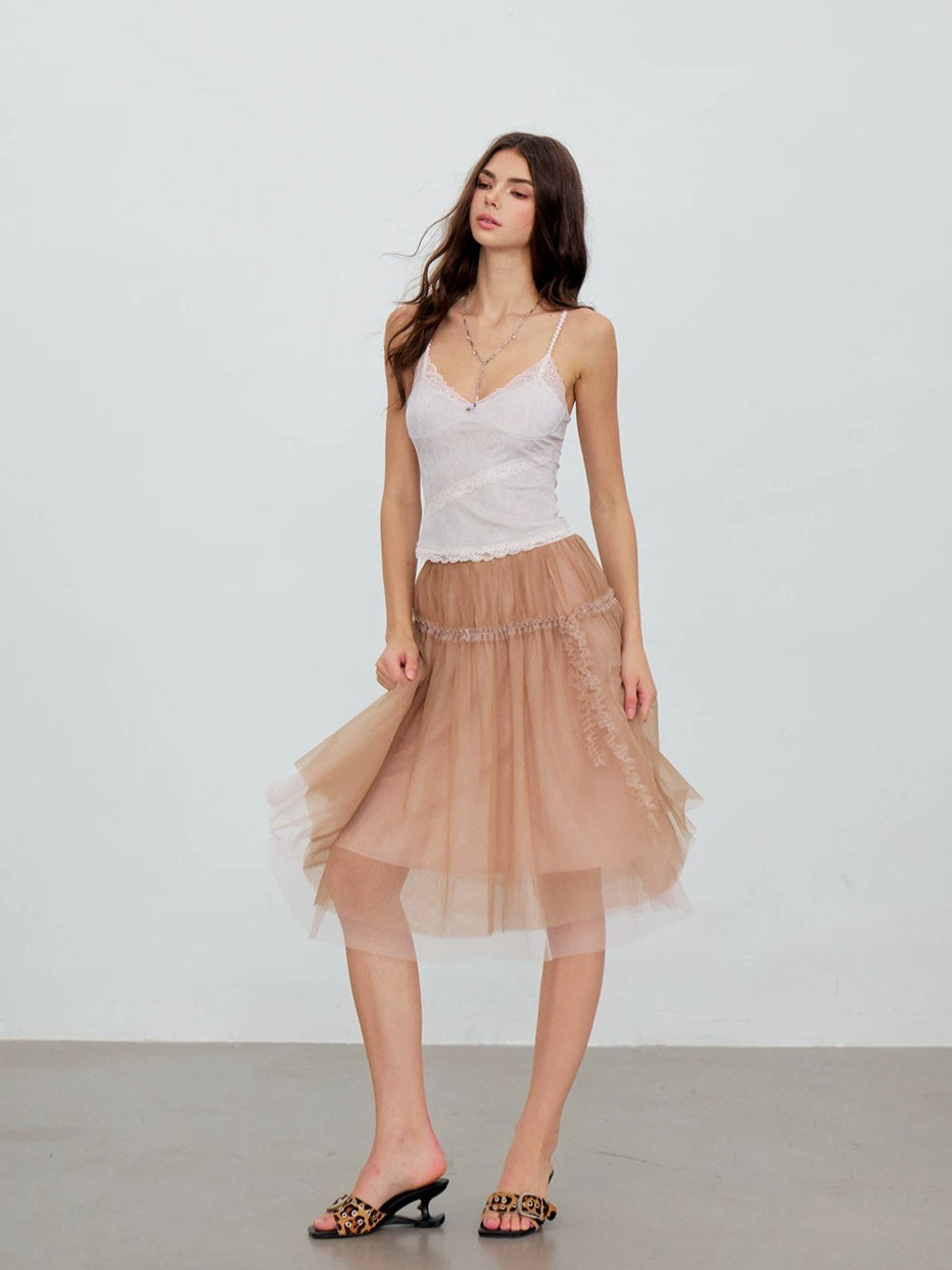Lace Trim Tulle Skirt
