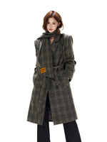 Gray Plaid Detachable Scarf Wool Coat