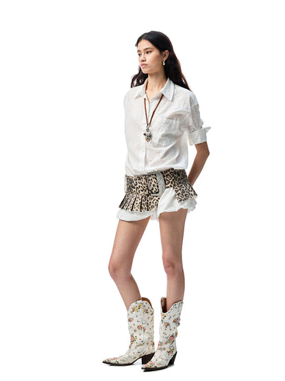 Medium-Sleeve Jacquard Shirt &amp; Shorts Set