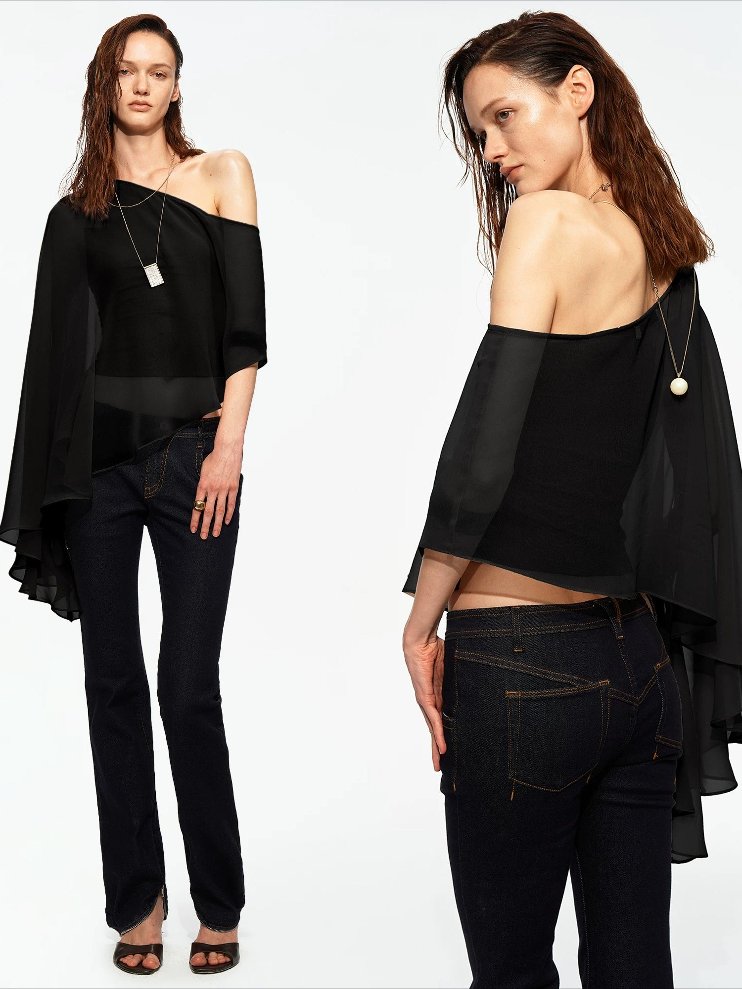 Asymmetric Chiffon Cape Top