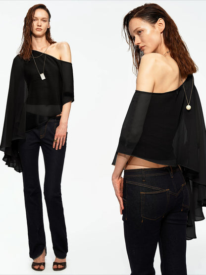 Asymmetric Chiffon Cape Top