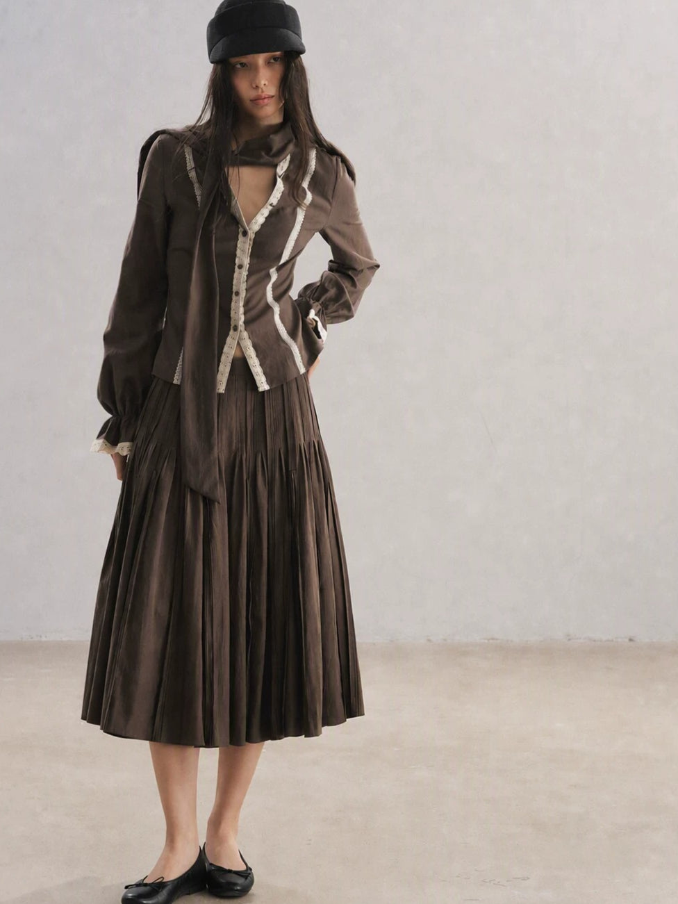 V-Neck Scarf Collar Blouse