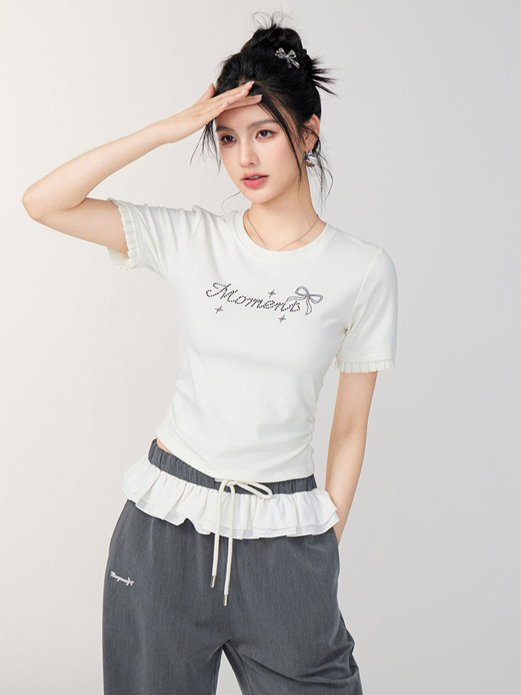 Lace Panel Shoulder Short-Sleeve
