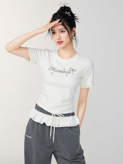 Lace Panel Shoulder Short-Sleeve