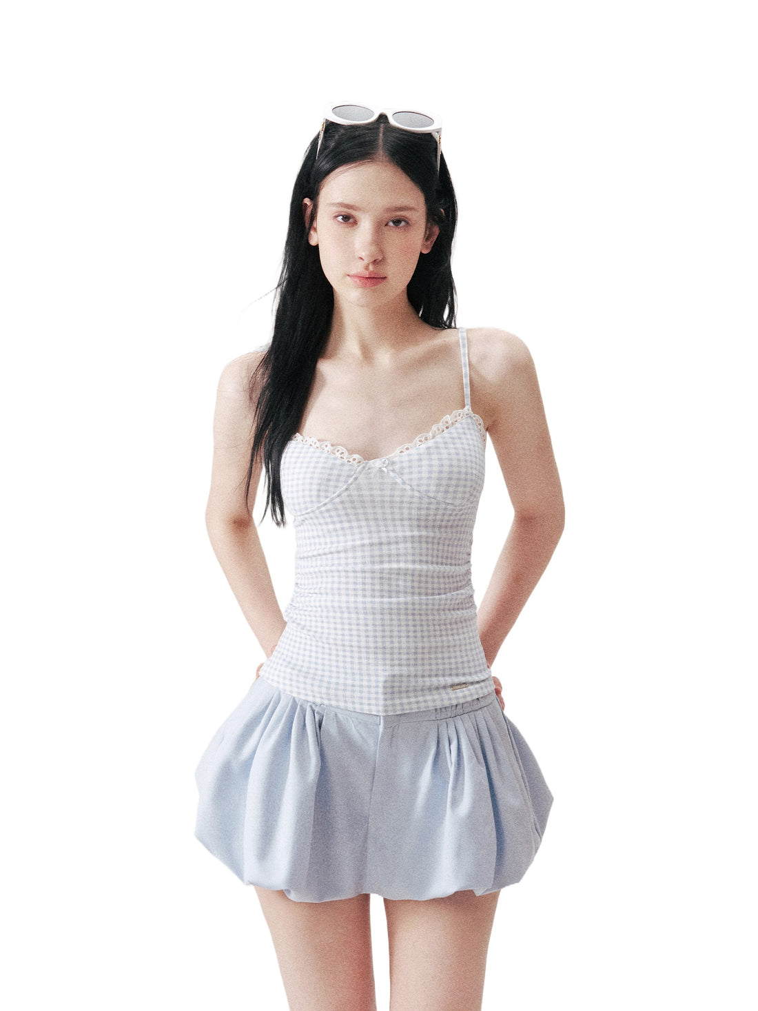 Blue Gingham Lace Camisole