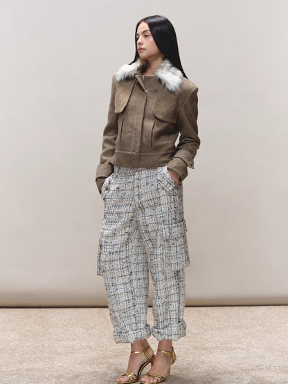 Contrast Quilted Fur-Collar Jacket