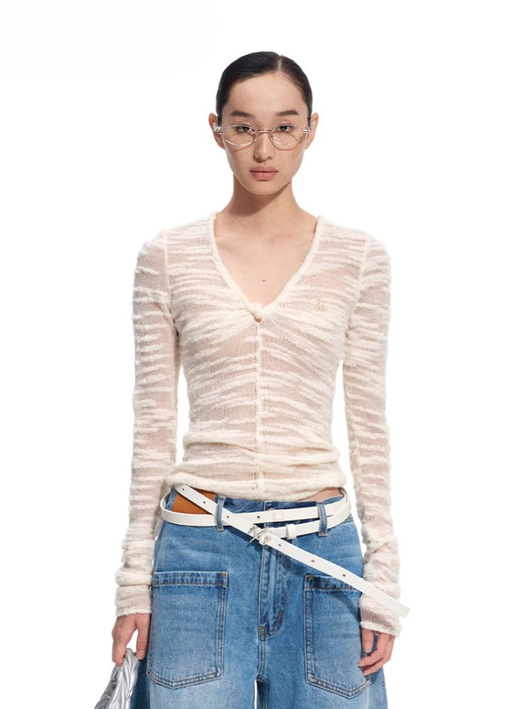 Florence 100% Wool Semi-Sheer Fitted V-Neck