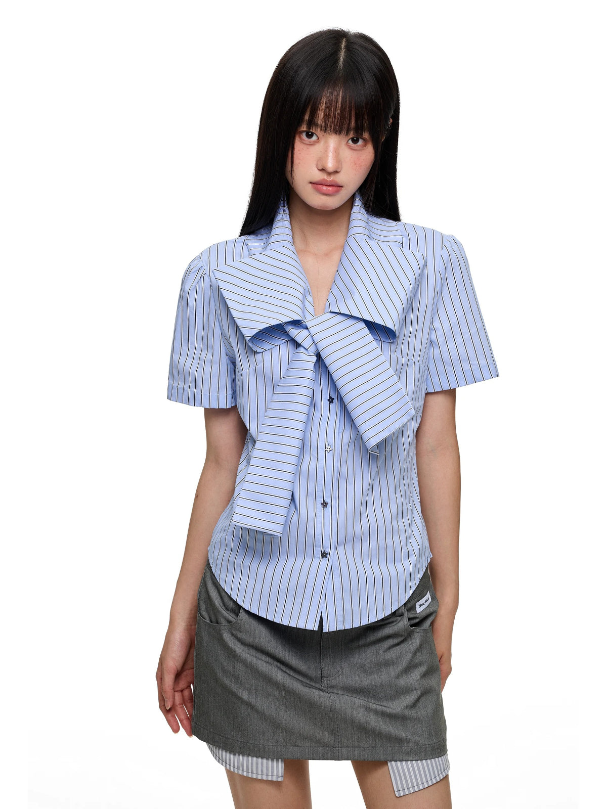 Crystal Bow Stripe Slim Shirt