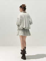 Blue Gray Plaid Trench Coat Set