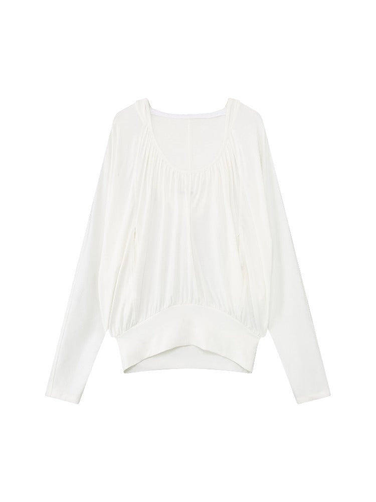 Lyocell Pleated Hoodie Top