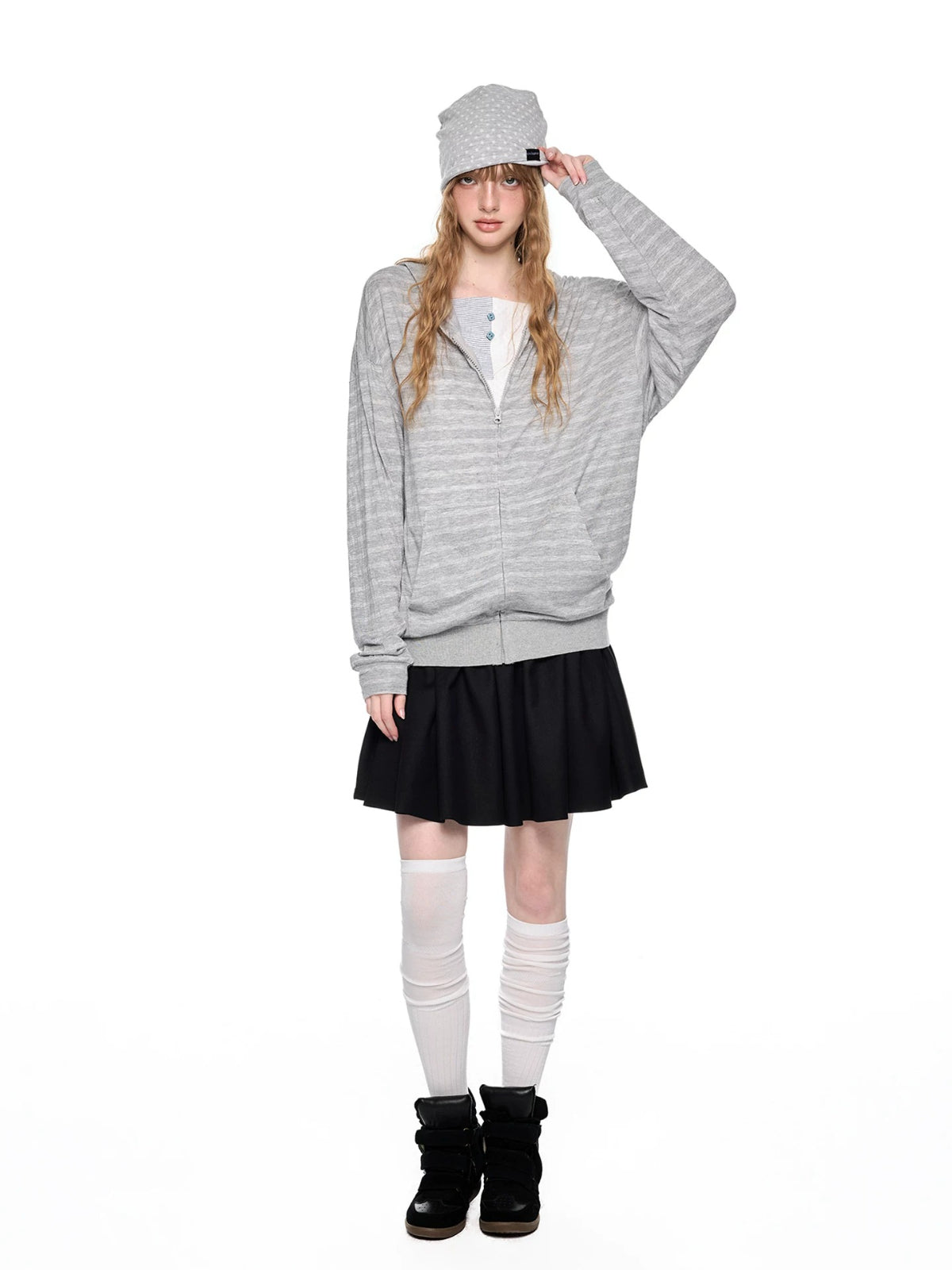 Striped Hooded Long Sleeve Top