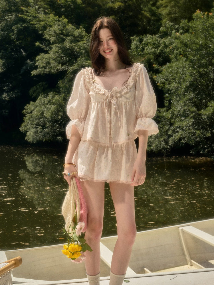Peach Floral Cotton Shirt Set