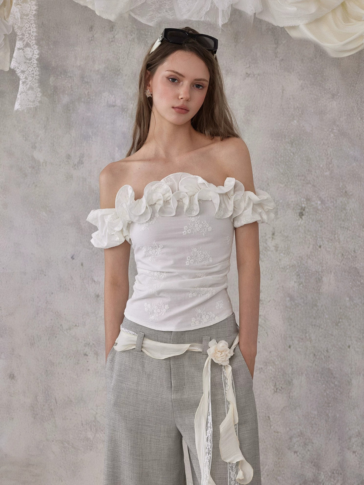 Embroidered Off Shoulder Top