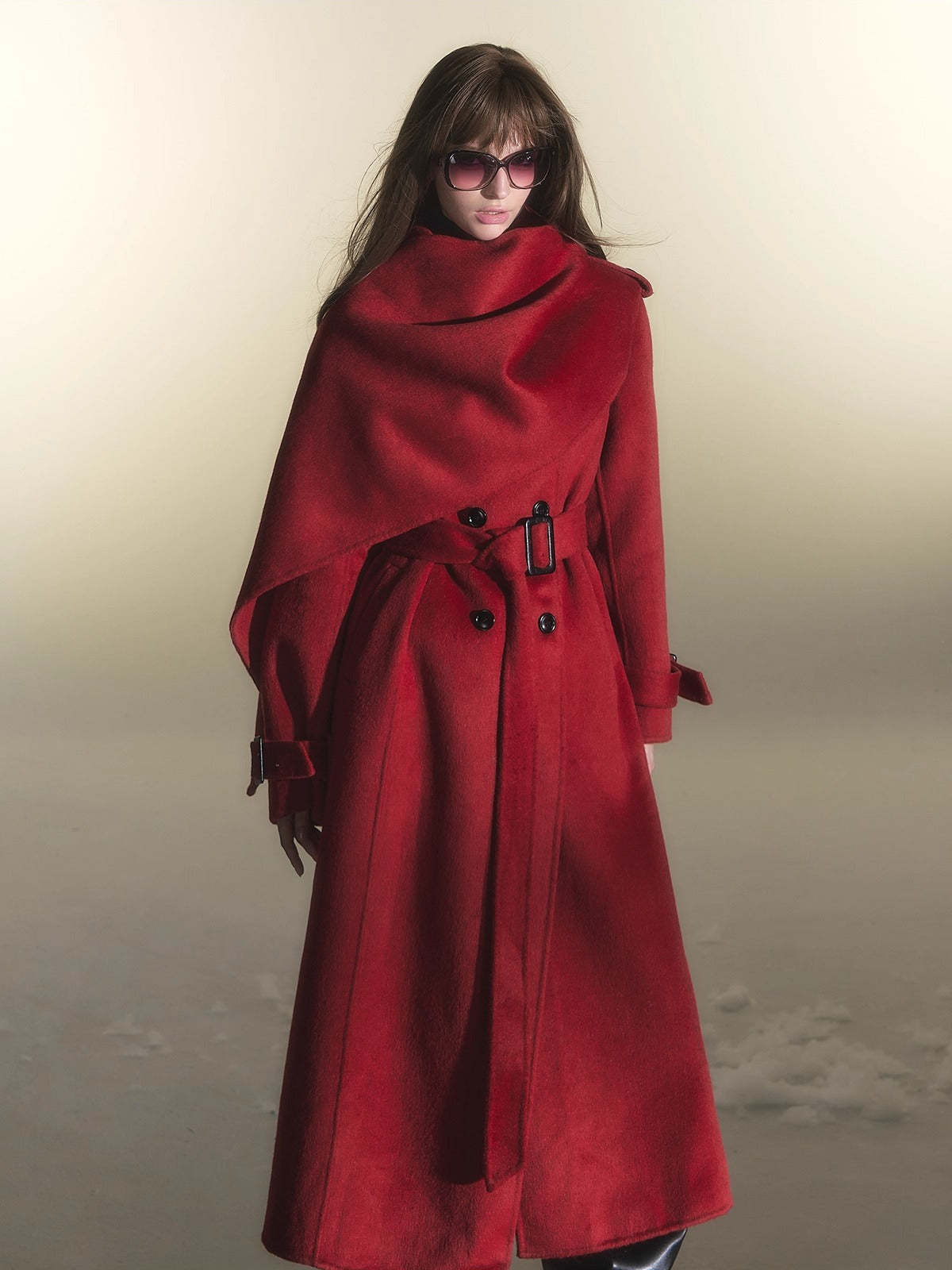 Cape Scarf Double-Faced Wool Coat