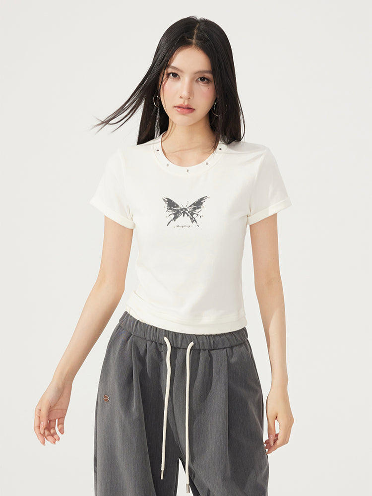 Fake Two-Piece Butterfly Slimming T-Shirt
