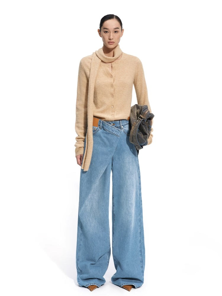 Sailor-Inspired Washed Twill Denim Low-Rise Straight Jeans