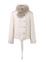 Fur-Collar Belted Wool Bouclé Coat