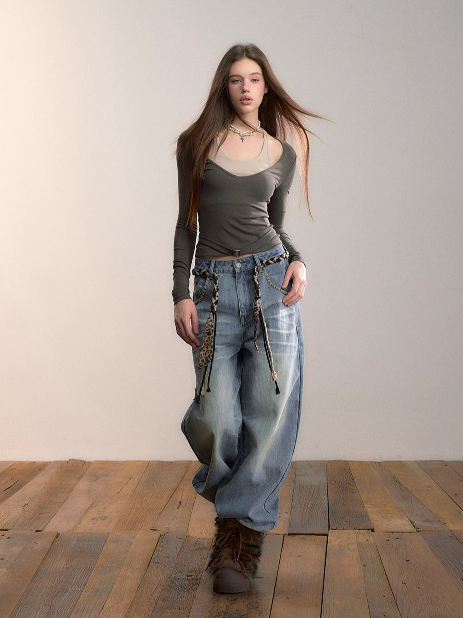 Vintage Wash Straight Jeans